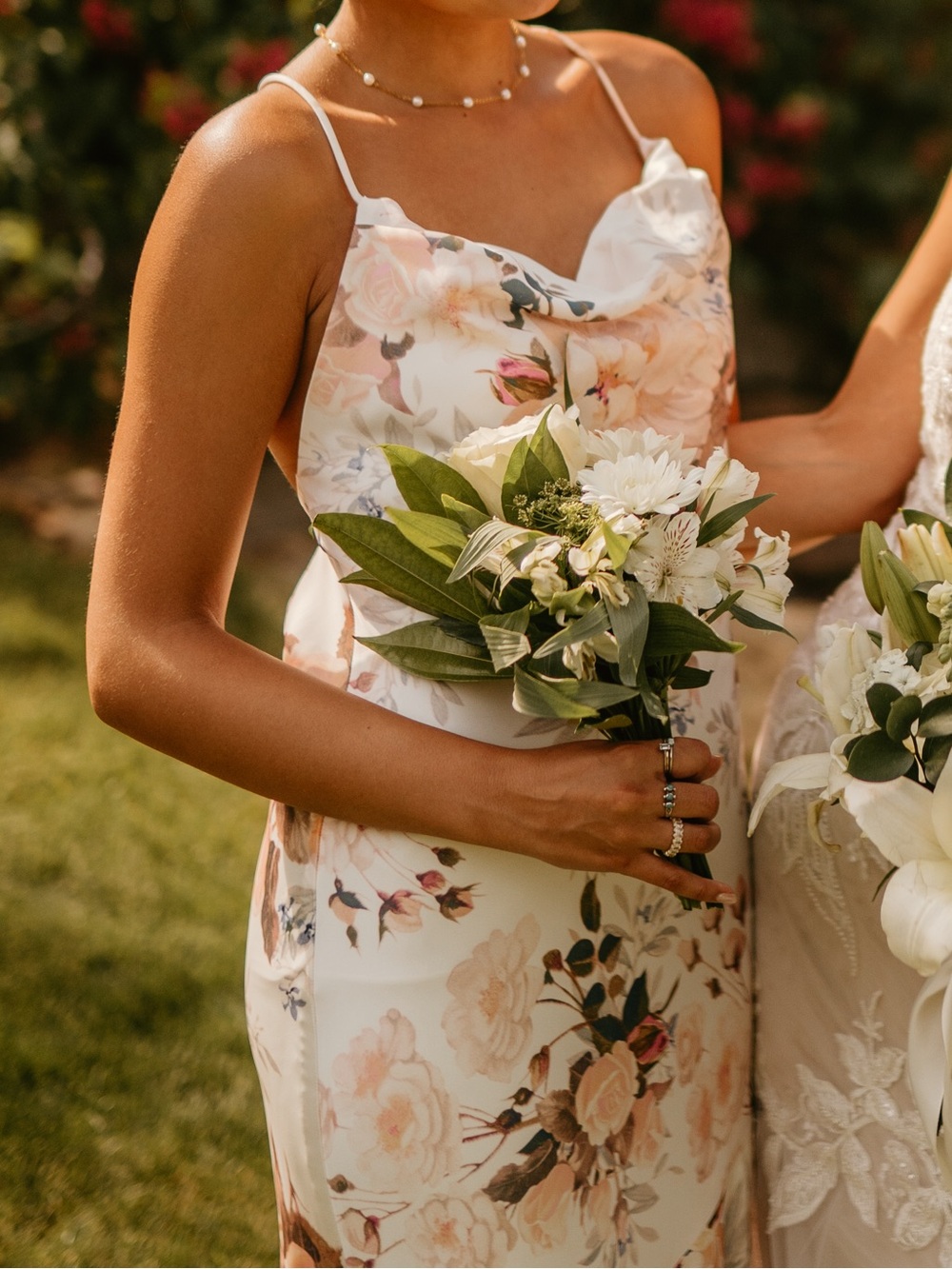 Birdy Grey Floral Satin Slip Dress in Cream and Blush